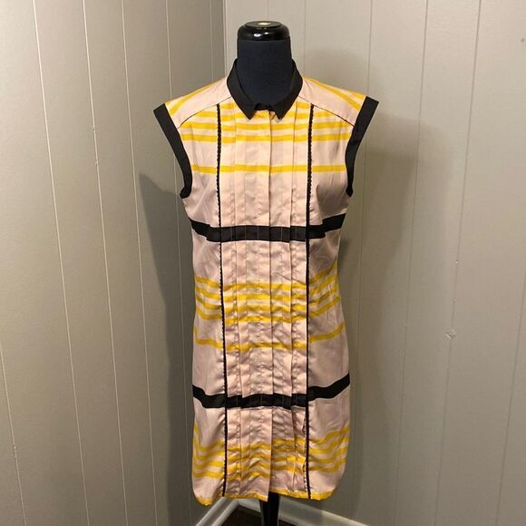 JASON WU Medium Striped Mod Collar Sleeveless Button-up Shift Shirt Dress - Picture 2 of 7